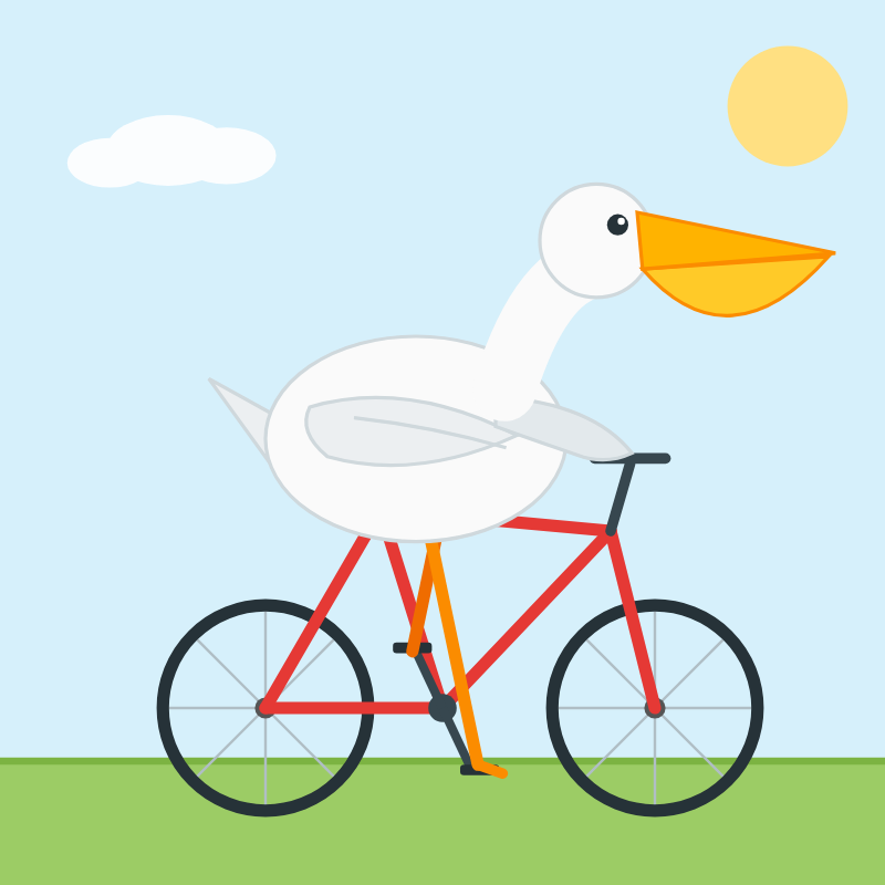 a pelican riding a bicycle, drawn by claude-opus-4.8
