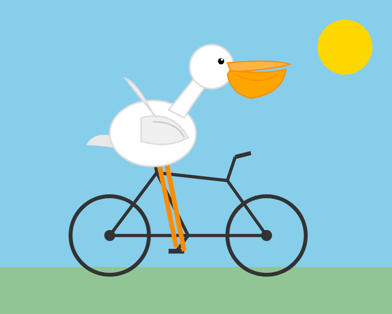 a pelican riding a bicycle, drawn by claude-opus-4.8