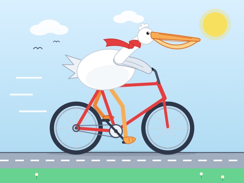 a pelican riding a bicycle, drawn by kimi-3